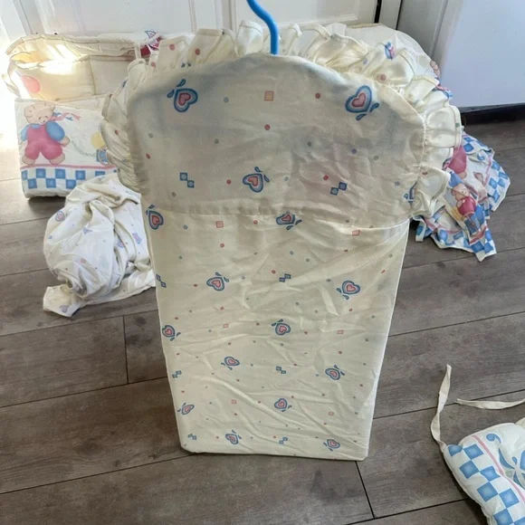 Vintage 90s Red Calliope Baby Bedding Complete Nursery SET Teddy Quilt & Accents